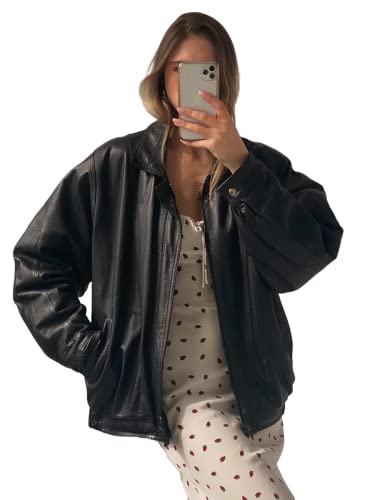 ジャケット・アウター 80-90s vintage leather bomber jacket y2k Oversized Bomber Jacket Women's 90s Retro Oversized Leather Bomber